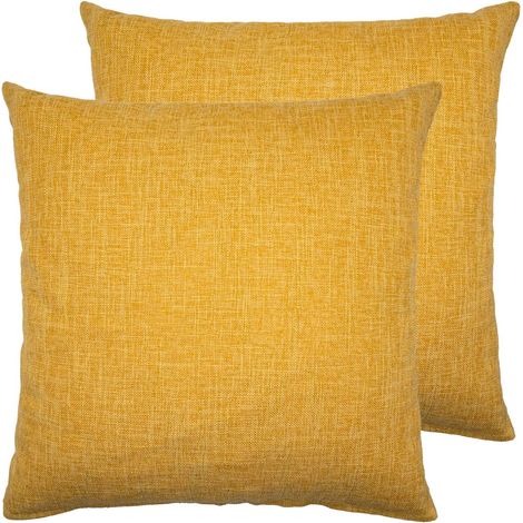 Lot de 2 housses de coussin en jute, 45 x 45 cm, décoratives, sans garniture, pour voiture, salon, chambre, bureau, jaune (1/5)