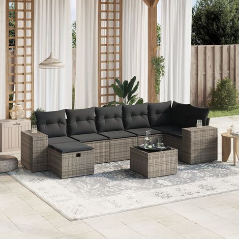 vidaXL Salon de jardin 8 pcs avec coussins gris résine tressée (1/4)