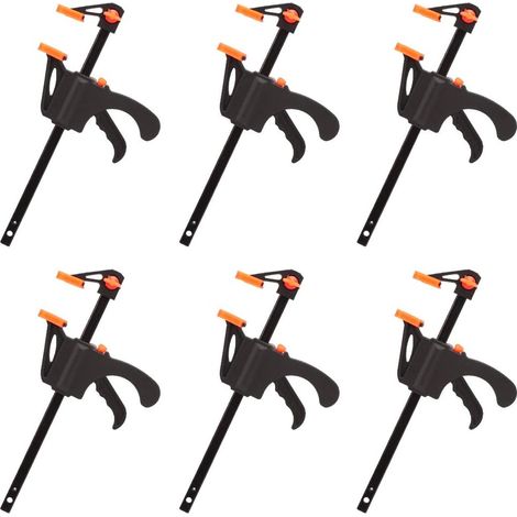 Lot de 6 Serre-joints en Forme de F, Serre Joint avec Serrage Rapide et Facile, Outils à Main pour Menuiserie, Porte en Bois(4pouces)
