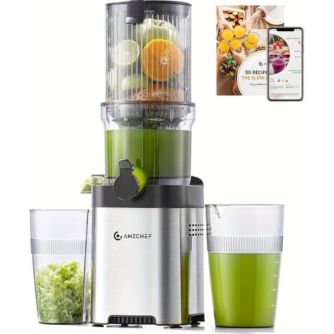 Presse à Jus Lente 113mm – 180W, Masticateur Froid. Fruits/Légumes Entiers. Modèle (Argenté). (1/5)