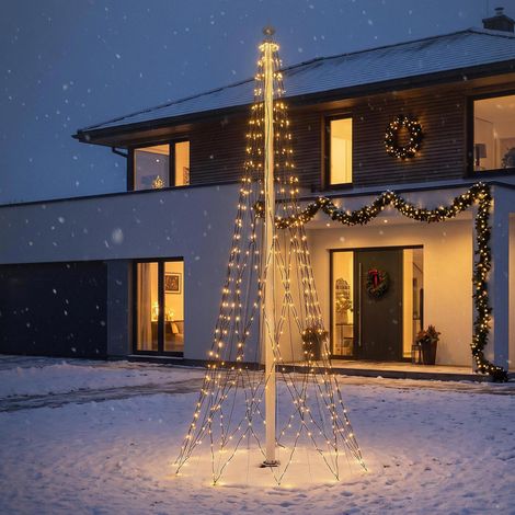 ECD Germany LED Lichterkette für Fahnenmast, Weihnachtsbeleuchtung Außen, Garten Beleuchtung für Fahnenstange & Weihnachtsbaum, Baum Überwurf, 4 m Höhe, 726 LED Warmweiß, Timer, 8 Modi, Fernbedienung (1/5)