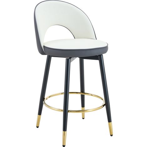 Taburete de bar giratorio 360° en PU gris oscuro y blanco, con patas de metal, set de 2 (1/5)