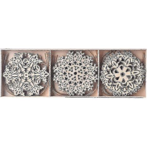 Adornos de copos de nieve de madera, compatibles con manualidades rústicas de decoración navideña. (1/5)