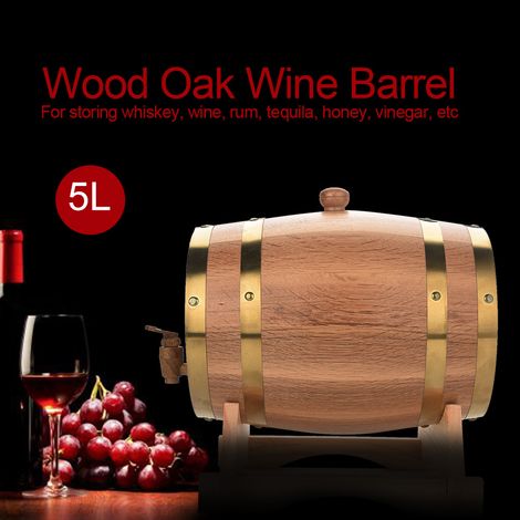 Barrique en chêne vintage 5L pour vin, bière, whisky, rhum et porto – Tonneau bois massif, fût de vieillissement artisanal, récipient robuste avec robinet, idéal cave et décoration. (1/5)