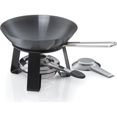 Wok en fonte 18 cm, Mini-kit avec wok de table, réchaud et brûleur à pâte, petit, induction, poêle à wok 0,35L, sans PFAS (1/5)