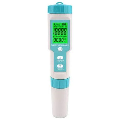 Testeur de salinité de piscine Compteur de pH et de salinité d'eau salée Numérique 5 en 1 Testeur de pH et de salinité de piscine Compteur de salinité pour piscine, bain à remous et spa de nage (1/4)