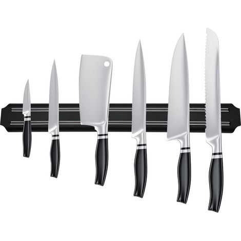 Porte couteau magnetique, barre aimantée porte couteaux, range couteaux cuisine magnétique en acier inoxydable noir porte barre à couteaux aimantée pour cuisine (38 cm)-INHHUB (1/5)
