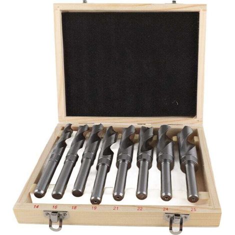 Jeu de 8 Forets Hélicoïdaux à Tige Ronde en Acier à Haute Teneur en Carbone Blanc pour Usage Industriel, Idéal pour Charpentier, électricien, etc., livré avec une Caisse