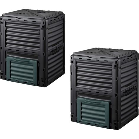 2 Composteurs de jardin 300 L en plastique robuste – Bac à compost pour déchets organiques