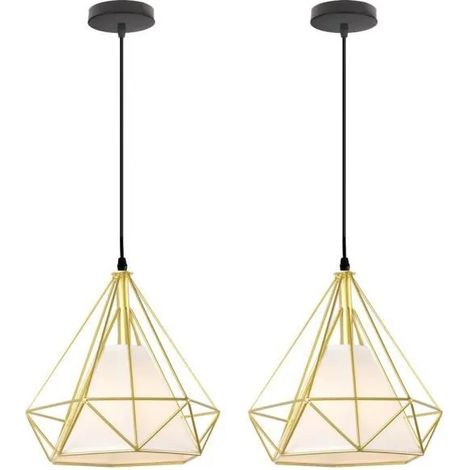 Lot de 2 Lustre Industrielle - Diamant - Vintage - Métal - Or (1/4)