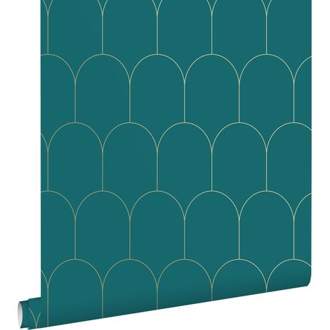 papier peint art déco bleu canard et or - ESTAhome (1/5)