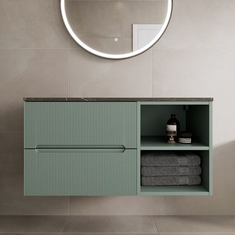 1000mm Bathroom Vanity Unit Countertop Wall Hung Drawer Units & Shelves Green (1/5)