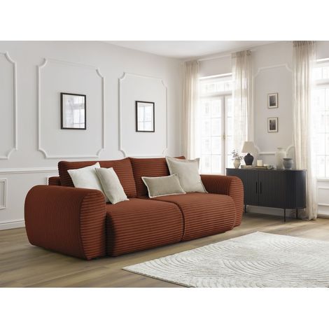 BOBOCHIC - Canapé droit convertible coffre LUCIEN gros côtelé doux Orange (1/5)