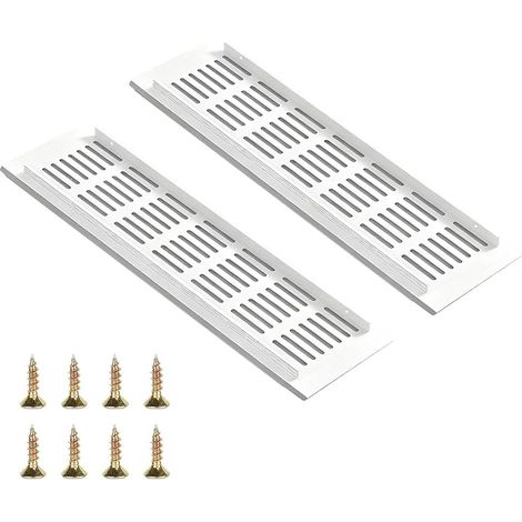2 Pack 80x300mm Aluminum Door Air Vent Grille with Screws, White Rectangular Ventilation Grille for Furniture, Air Vent Grills for Bathroom, Kitchen, Bedroom (1/5)