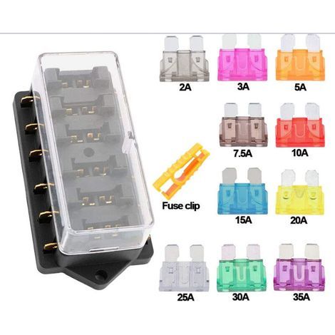 6-fach Kfz-Sicherungskasten, 12V/24V/32V/48V Universal-Standard-Flachsicherungshalter, mit wasserdichter Abdeckung und 10 Flachsicherungen, für Auto, LKW, Boot und Schiff (1/5)