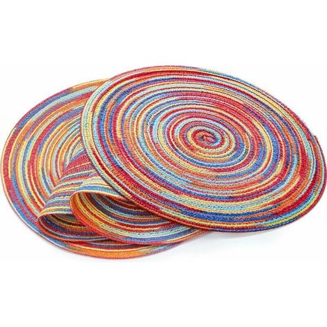 4er-Set runde Regenbogen-Tischsets (30 cm), gewebt, hitzebeständig, rutschfest und abwaschbar, für Küche, Tischläufer und Wärmedämmung. (1/5)