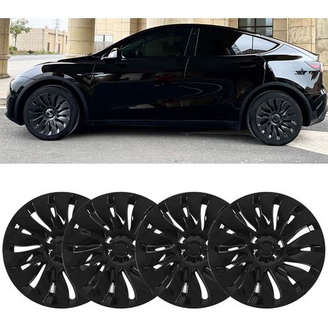 (Kombinierbar mit Produktnr. 1617230005811) (T04) (Video verfügbar) 4 Radkappen in glänzendem Schwarz für 19-Zoll-Felgen des Tesla Model Y (2020–2023, zweite Generation, unmarkiert) – Übergröße und ho (1/5)