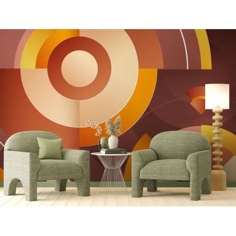 Papier peint rétro – Cercles graphiques vintage - 150 x 250 cm (1/2)