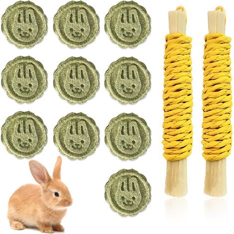 Dwarf Rabbit Chew Toys, Timothy Hay Natural Chew Toys, Improve Dental Health for Rabbit/Chinchilla/Guinea Pig/Hamsters, Small Animal Chew Toys (1/5)
