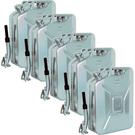 5x Metallkanister silber 20 Liter inkl. Ausgießer + Halter Benzin Diesel (1/5)