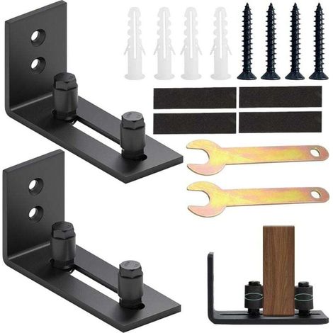 1 paire de guide-sol réglable pour portail coulissant, rail de porte coulissante, 2 portes (pas de rainure sur la porte, pas de perçage du sol) (1/4)