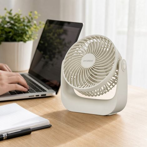 Ventilateur de bureau portable 6 pouces, beige, batterie 4000 mAh, 3 vitesses, rotation 360°, Type‑C, silencieux, pour bureau dortoir (1/4)