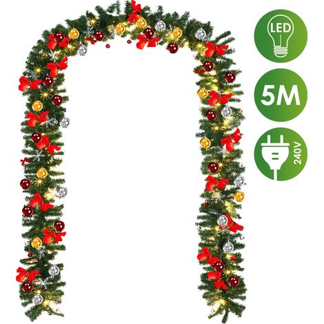 Jiubiaz Ghirlanda natalizia LED 5 m, 100 LED bianco caldo, 8 modalità, 320 rami, decorata (1/5)