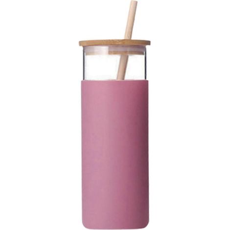 Gobelet isotherme 500 ml avec couvercle, en verre incassable, assorti aux gobelets à café glacé et à paille pour la maison (violet clair) (1/5)
