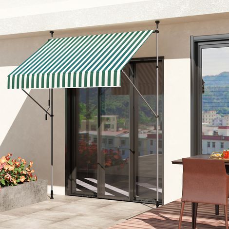 Auvent de 2 x 1,2 m avec supports réglables et manivelle. Fabriqué en aluminium, métal et polyester. Vert et blanc. (1/5)