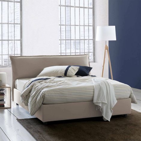 Talamo Italia Cama matrimonial Clorinda, Cama contenedor con funda extraíble con cabecero tapizado y estructura de cama, 100% Made in Italy, con colchón de Cm 160x200 incluido, Tórtola, con embalaje r (1/5)