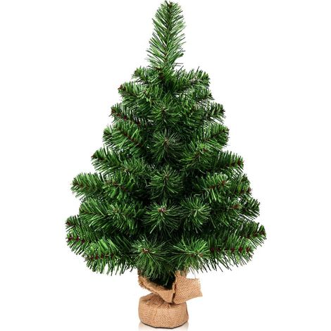 COSTWAY Árbol de Navidad Artificial con Base de Cemento Agujas de PVC Decoración para Navidad Hogar Oficina Fiesta Verde (Altura de 60cm) (1/5)