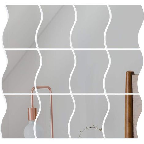 12pcs Miroir Autocollant Mural Argenté Miroir Murale adhesif Forme en Vagues DIY Decal Miroir de Style pour Décoration Bureau Maison Chambre - 12 9.5cm (1/5)
