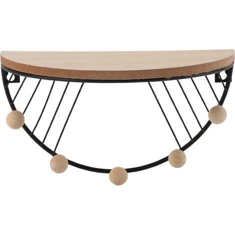 étagère rangement-Étagère murale moderne en forme de ventilateur - Tablette flottante noire texturée pour salon, chambre, bureau - Matériau composite métal/bois, 25x12.5x14cm (1/5)