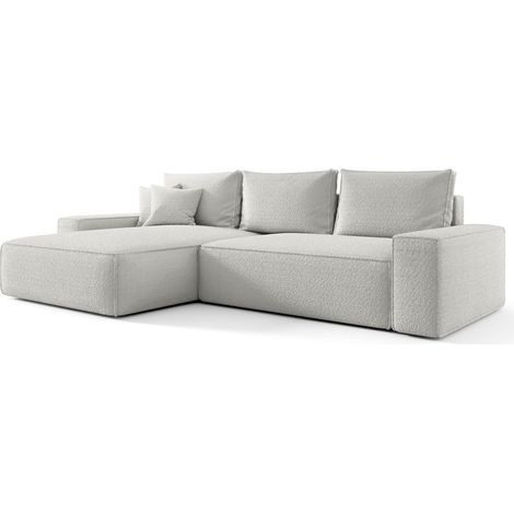 Canapé d’angle tissu bouclé convertible avec coffre NINA angle gauche-Blanc cassé-angle gauche (1/4)