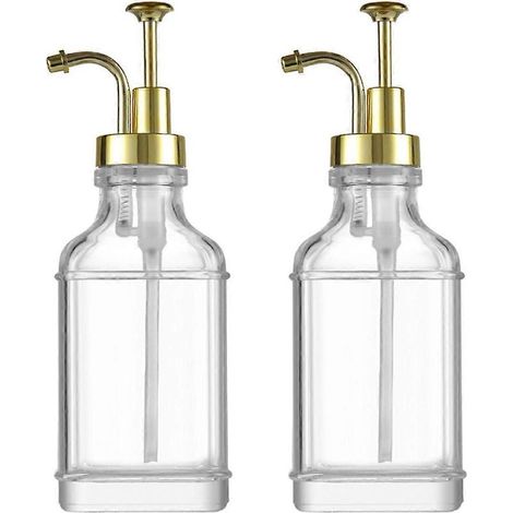 Distributeur de liquide en verre transparent de 500 ml pour sirop de café, savon et autres liquides, avec pompe (lot de 2). (1/5)