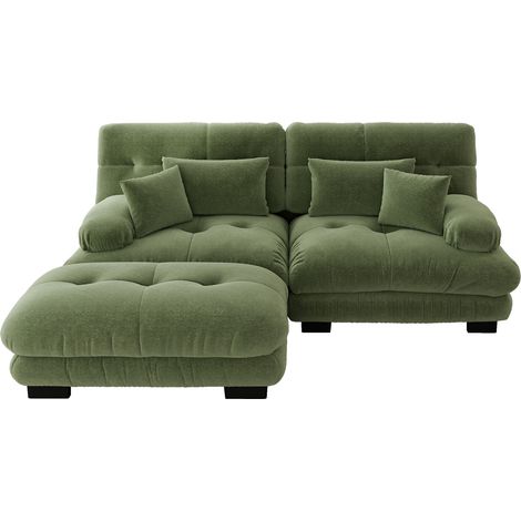 Canapé 2 places vert en chenille, canapé modulable avec ottomans assortis, canapé d’angle pour salon, 220 x 145 x 81 cm (1/5)
