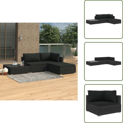 Divano angolare - vidaXL Set Divani da Giardino 4 pz con Cuscini in Polyrattan Nero - Divano centrale