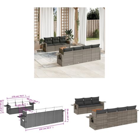 8-tlg. Garten-Sofagarnitur mit Kissen Grau Poly Rattan - Gartenmöbel Set - PE-Rattan Möbel - Outdoor Lounge - Esszimmergarnitur - Balkonmöbel - Home & Living (1/3)
