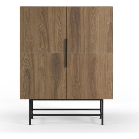 SOMA - Commode 4 portes 100 cm en mélamine - Chêne clair