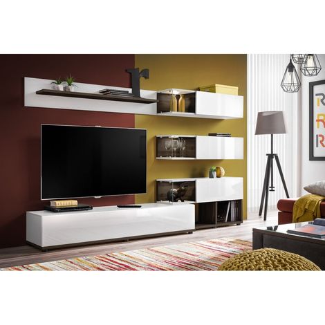 Ensemble meuble TV mural  - ABW Silk - 240 x 40 x 150 cm - Blanc - Livraison gratuite