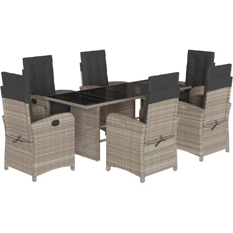 vidaXL Set da Pranzo da Giardino 7 pz Cuscini Polyrattan Grigio Chiaro (1/5)