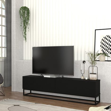 TV-Lowboard Nolven langes Gestell 180x32x47 cm Schwarz [en.casa]