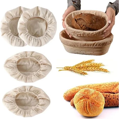 Ensemble de fermentation du pain en lin 4 pièces comprenant 2 paniers ronds et 2 paniers ovales doublés de lin propre pour la cuisson du pain au levain (1/5)