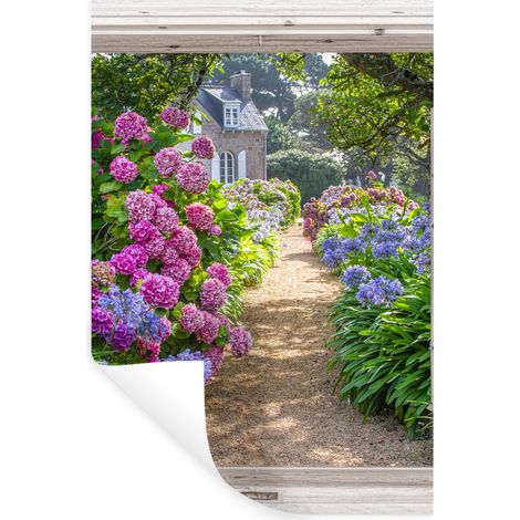 Wall Sticker Hydrangea - See-through - Flowers - Summer - Purple - Path 40x60 cm