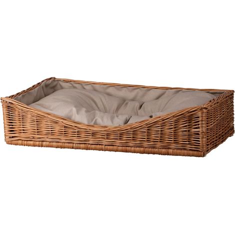 1 - Corbeille Chien - Panier Osier - Rectangulaire Doublé Coussin - Matériaux Naturels Tissu Imperméable - Pour Chats et Chiens - Beige - 80x50x18cm (1/5)