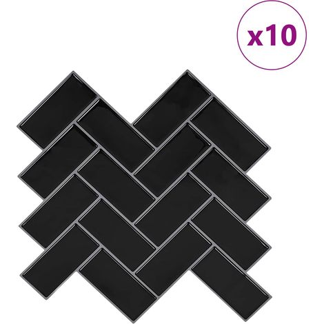 vidaXL Azulejo en espiga 10 uds. Negro 30 x 30 cm Poliuretano y PET (1/2)