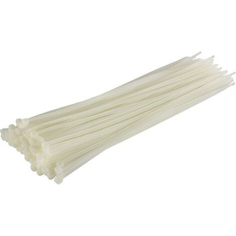 Confezione da 100 fascette stringicavo, bianche/naturali, 370 mm x 4,8 mm, fascette stringicavo in plastica di alta qualità