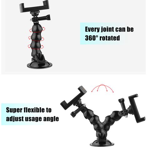 Support de téléphone à ventouse flexible de 16 cm (6,3 pouces) pour pare-brise, rotation à 360°, connecteur à vis 1/4 pouce avec support pour smartphone et caméra sportive. (1/5)