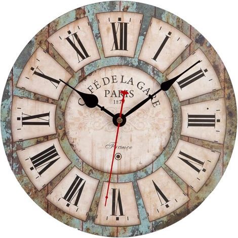 Horloge Murale Vintage Rétro - Horloge Industrielle Design Silencieuse Pendule Murale Bois Moderne pour La Chambre Cuisine Salle de Bain Bureau Hôtel (Noir)