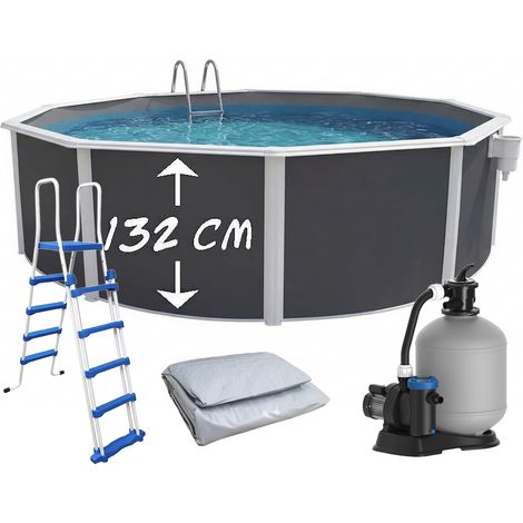 Piscine hors-sol acier Toi ANTHRACITE MAGNUM Secu ronde Ø 350cm H 132cm liner gris